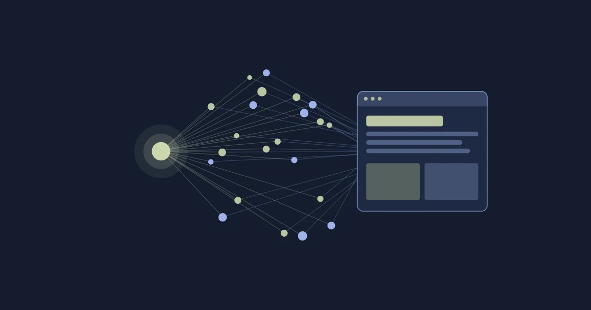 Points of research flowing into a website wireframe that builds itself block by block