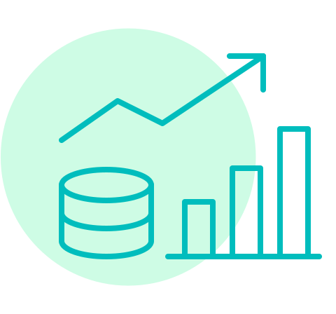 Database and rising bar chart icon for finance industry