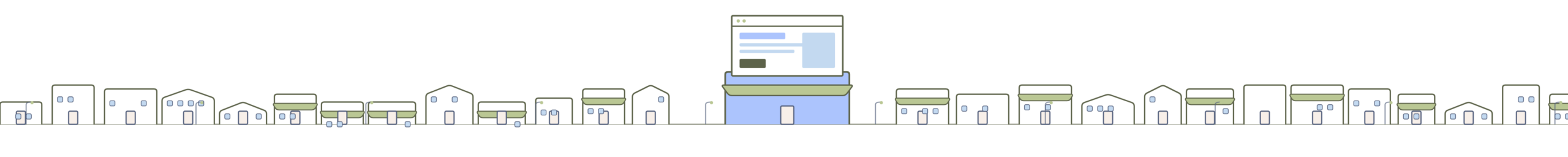 Line drawing of a Perth shopfront working in Microsoft 365 in the browser, linked to phones on Teams, a free IT health check and remote support