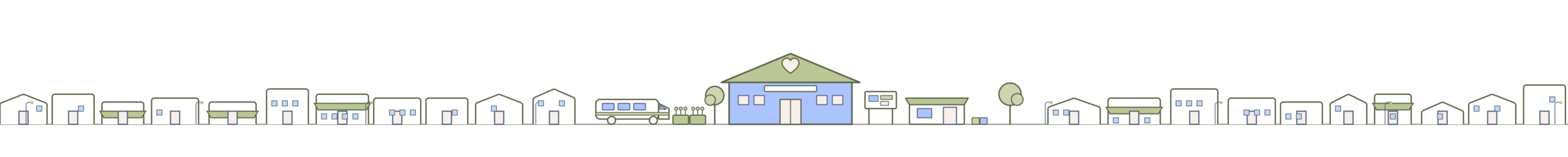 IT support for not-for-profits in Perth: a community hall with a heart on the gable, a community van, garden planters, a noticeboard and a pantry shed on a Perth street