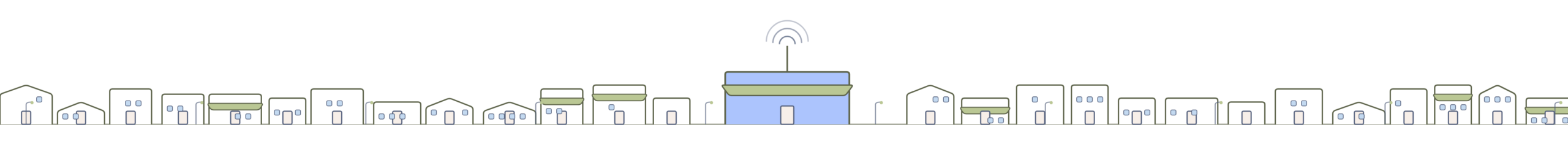 Line drawing of a Perth shopfront with a phone signal mast, linked to remote support, a consultation and internet