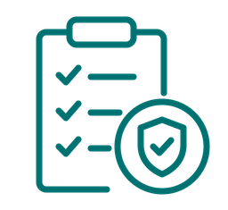 Checklist clipboard with a shield badge icon