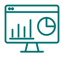 Dashboard monitor with a bar chart and pie chart icon