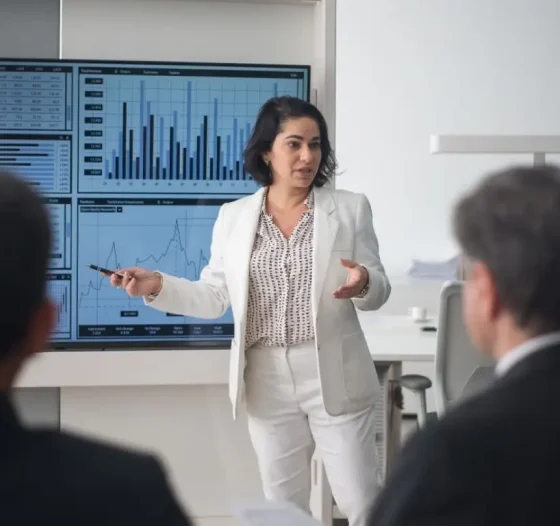 Zetta consultant presenting a data dashboard to a client team